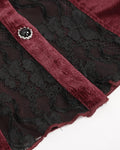 Eva Lady Womens Gothic Courtesan Lace & Velvet Ruffle Blouse - Red & Black