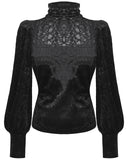 Dark In Love Womens Gothic Baroque Jacquard Velvet Lace Applique Blouse Top