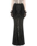 Dark In Love Long Gothic Crush Velvet & Lace Applique Mermaid Maxi Skirt