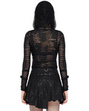 Punk Rave Womens Apocalyptic Gothic Grunge Shredded Mesh Hooded Top Hoodie Black