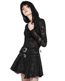 Punk Rave Womens Apocalyptic Gothic Grunge Shredded Mesh Hooded Top Hoodie Black