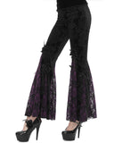 Eva Lady Womens Baroque Velvet Damask & Lace Flared Leggings - Black & Purple