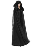 Punk Rave Womens Gothic Long Hooded Cloak Black Velvet Lace Reversible Witch