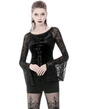Dark In Love Diascia Gothic Velvet Top - Skull Cameo Mesh