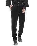 Devil Fashion Mens Regency Gothic Embellished Corduroy Dress Pants - Black