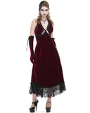 Eva Lady Womens Ornate Victorian Gothic Velvet Evening Dress - Red