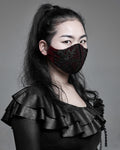Punk Rave Gothic Velvet Lace Applique Face Cover Mask - Red & Black