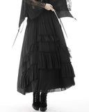 Dark In Love Long Gothic Witch Maxi Skirt Black Chiffon Lace Steampunk Bustle