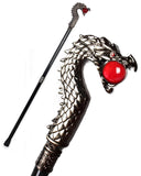 Penny Dreadful Gothic Steampunk Dragon Swaggering Cane - Red Orb