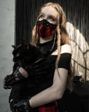 Punk Rave Womens Gothic Punk Chic Face Covering Mask Red Black Plaid Lace Chains