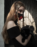 Punk Rave Womens Gothic Punk Chic Face Covering Mask Red Black Plaid Lace Chains