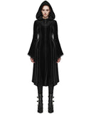 Punk Rave Womens Gorgeous Gothic Lace Applique Hooded Coat - Extended Size Range - Black Velvet