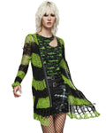 Punk Rave Womens Gothic Striped Shredded Cardigan Sweater - Green & Black