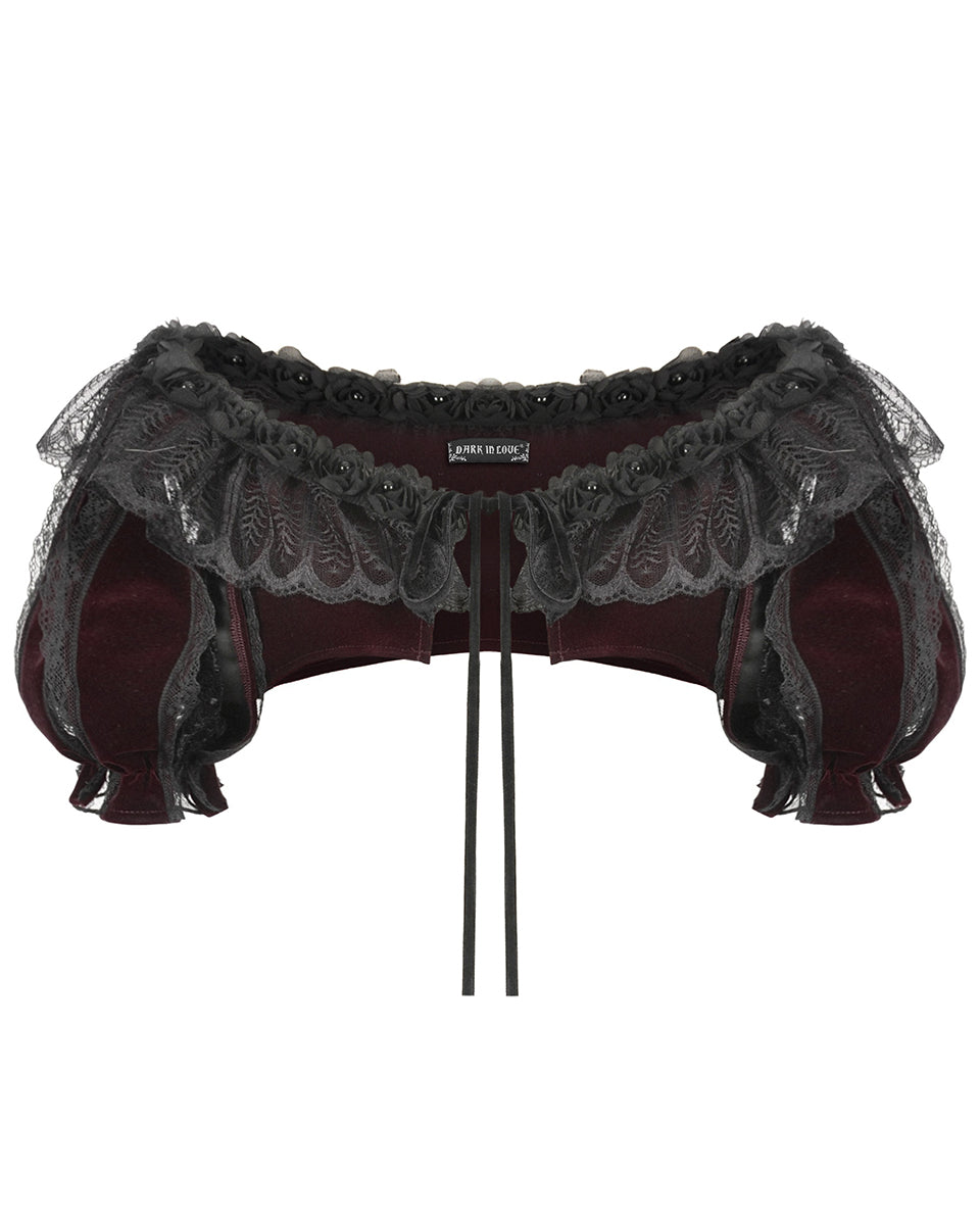 Dark In Love Womens Gothic Velvet & Lace Short Sleeve Bolero Shrug
