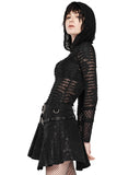Punk Rave Womens Apocalyptic Gothic Grunge Shredded Mesh Hooded Top Hoodie Black