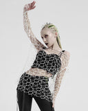 Punk Rave Womens CyberPunk Goth Grunge Sweater Top White Broken Mesh Net Cut Out
