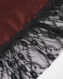 Devil Fashion Long Gothic Ball Gown Prom Wedding Dress Red Tafetta Black Lace