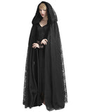 Punk Rave Womens Gothic Long Hooded Cloak Black Velvet Lace Reversible Witch