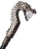 Penny Dreadful Gothic Steampunk Dragon Swaggering Cane - Clear Glass Orb
