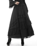 Dark In Love Long Gothic Witch Maxi Skirt Black Chiffon Lace Steampunk Bustle