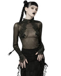 Punk Rave Womens Gothic Sheer Mesh Lace Applique Top