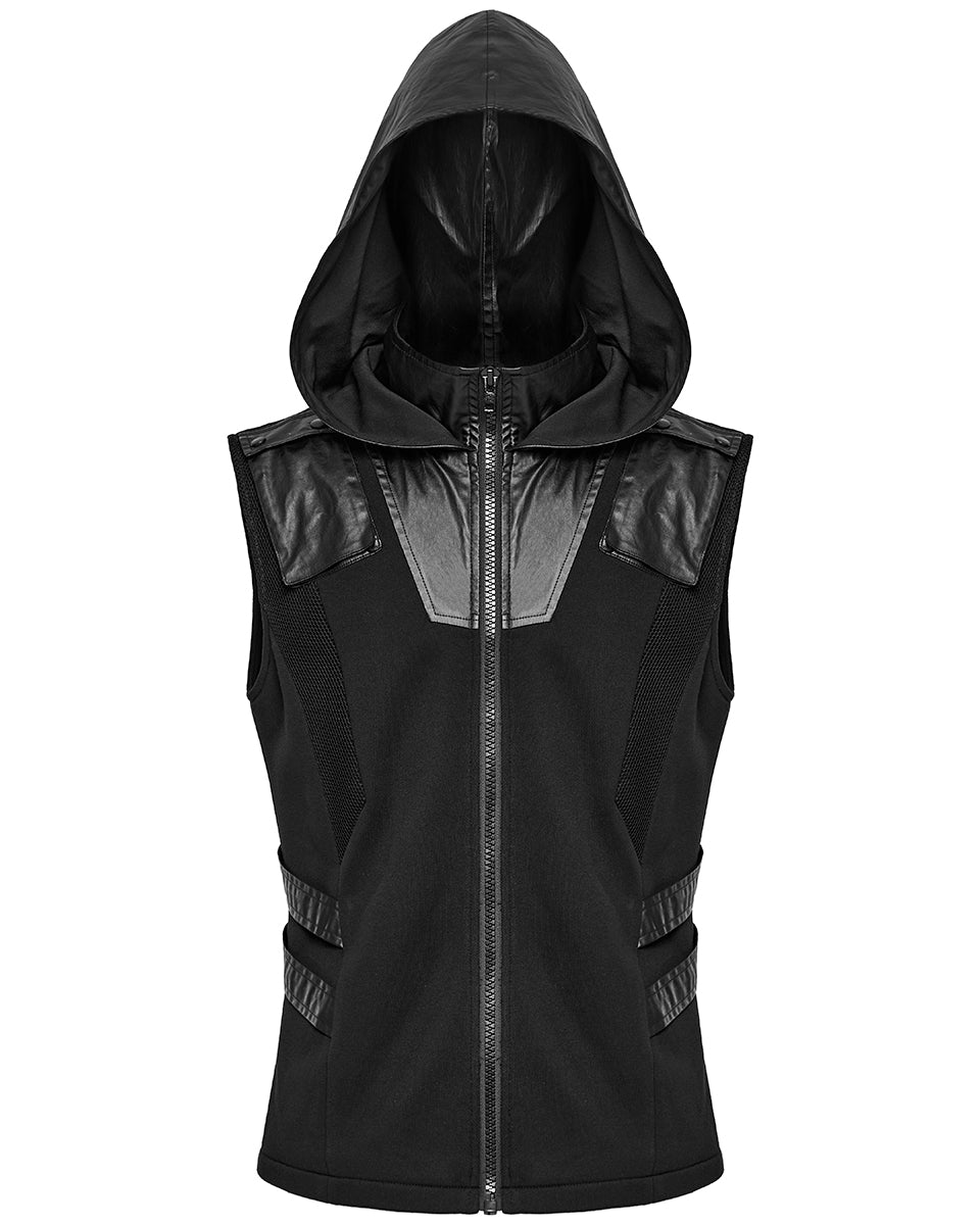 Punk Rave Mens Dystopian CyberPunk Zip Up Hooded Waistcoat Vest