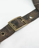 Devil Fashion Steampunk Harness Collar Straps Distressed Brown PU Bronze Chains