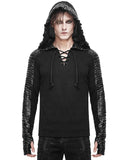 Devil Fashion Mens Dieselpunk Hooded Top Black Gothic Punk Apocalyptic Hoodie