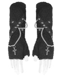 Dark In Love Goth Punk Lolita Black Fleece Cross Chain Armwarmers Sleeves Gloves