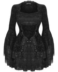 Dark In Love Dark Bohemian Gothic Ivy Velvet Flare-Sleeve Mini Dress