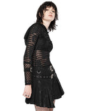 Punk Rave Womens Apocalyptic Gothic Grunge Shredded Mesh Hooded Top Hoodie Black