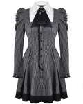 Dark In Love Womens Gothic Harlequin Lace Cravat Mini Dress - Black & White Stripe