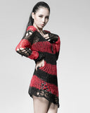 Punk Rave Shredded Knit Sweater - Black & Red