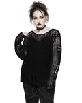 Punk Rave Womens Shredded Broken Knit Sweater Top - Black