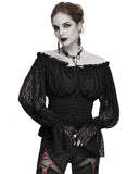 Devil Fashion Callistus Womens Steampunk Off Shoulder Gypsy Top - Black Lace