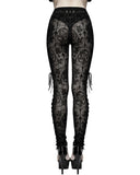 Devil Fashion Womens Sheer Flocked Skull Cameo Leggings