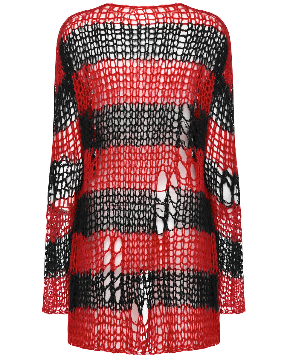 Punk Rave Womens Gothic Striped Shredded Cardigan Sweater