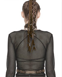 Devil Fashion Steampunk Harness Collar Straps Distressed Brown PU Bronze Chains