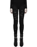 Punk Rave Corrosion Womens Shredded Dieselpunk Leggings - Black