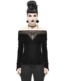 Devil Fashion Incediara Womens Gothic Velvet & Lace Off Shoulder Top