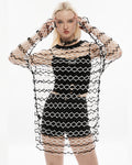 Punk Rave Daily Life Casual Punk Mesh Wide Striped Sweater Top - Black & White