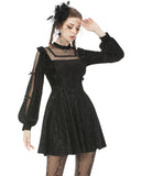 Dark In Love Gothic Lolita Dress Black Velvet Silver Sparkle Polka Dot Crucifix