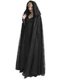 Punk Rave Womens Gothic Long Hooded Cloak Black Velvet Lace Reversible Witch