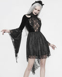 Eva Lady Arabella's Conflict Womens Beaded Gothic Mini Dress - Black Velvet & Lace