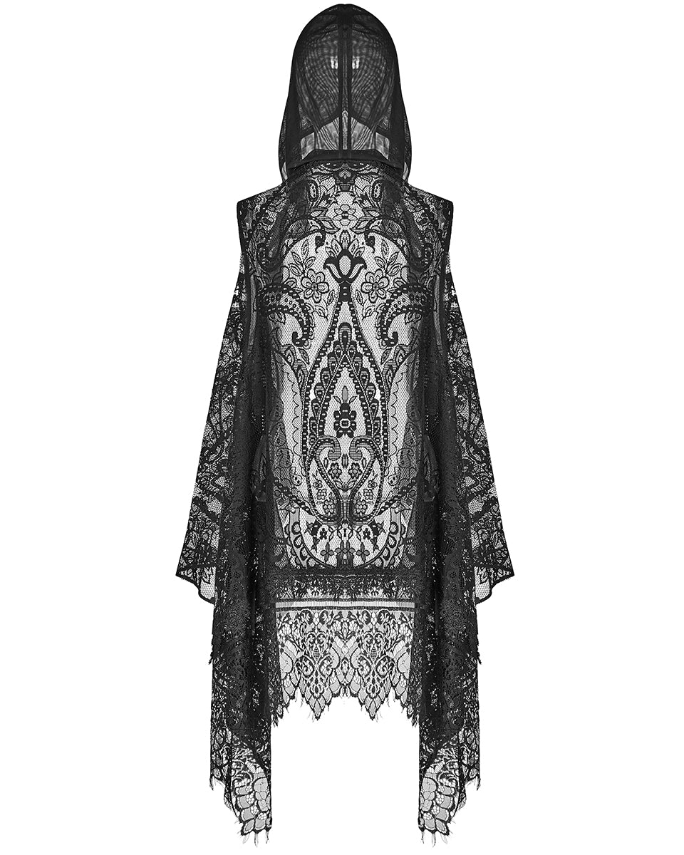 Punk Rave Domitia Womens Gothic Lace Hooded Vest Violent Delights