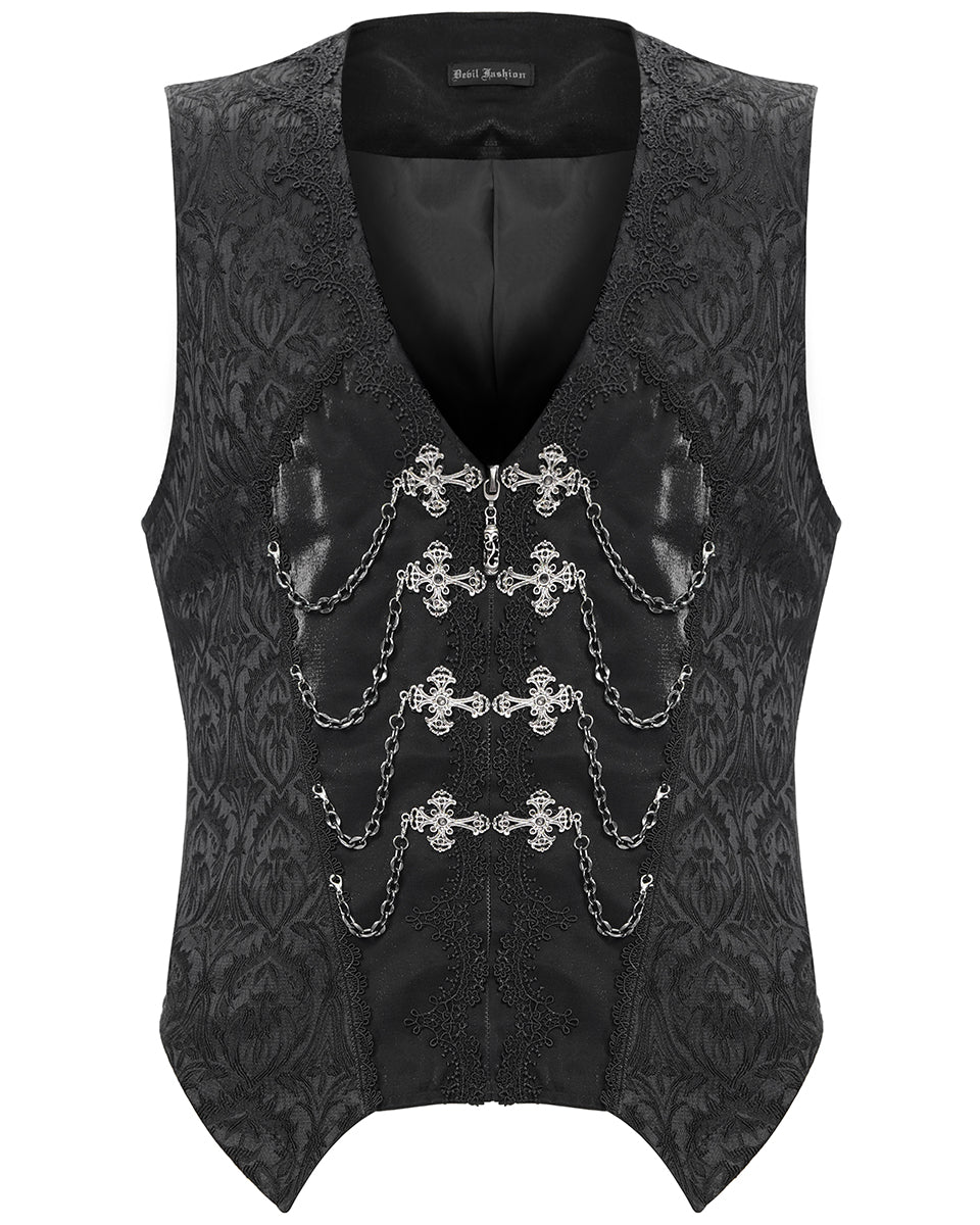 Devil Fashion Mens Gothic Vampire Chained Crucifix Jacquard