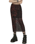 Punk Rave Daily Life Womens Cyberpunk Layered Gauze Midi Skirt - Black & Red