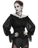 Devil Fashion Callistus Womens Steampunk Off Shoulder Gypsy Top - Black Lace