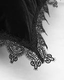 Punk Rave Gothic Home Lace Applique Filled Cushion - Black Velvet