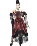 Devil Fashion Long Gothic Ball Gown Prom Wedding Dress Red Tafetta Black Lace